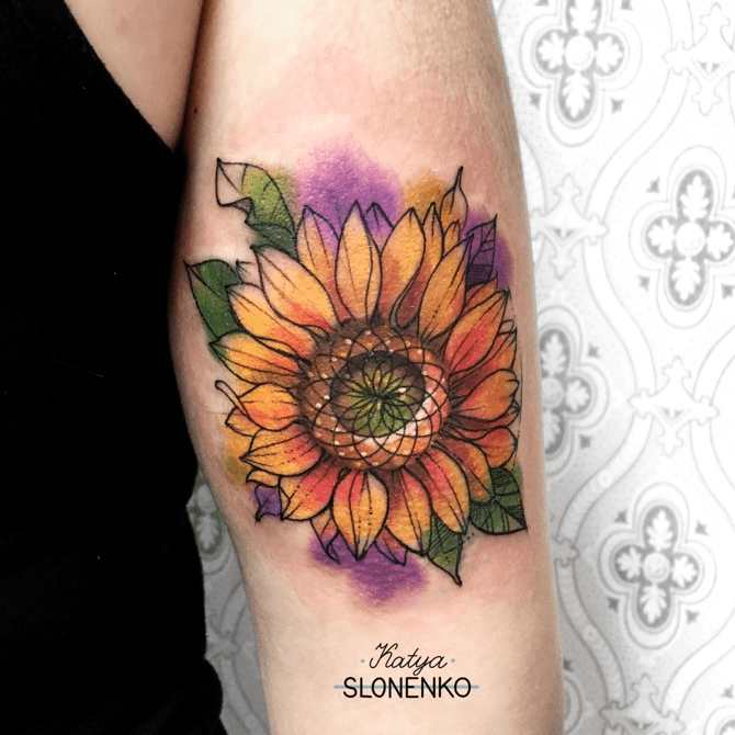 Sunflower Watercolor tattoo by Haylo by Haylo TattooNOW