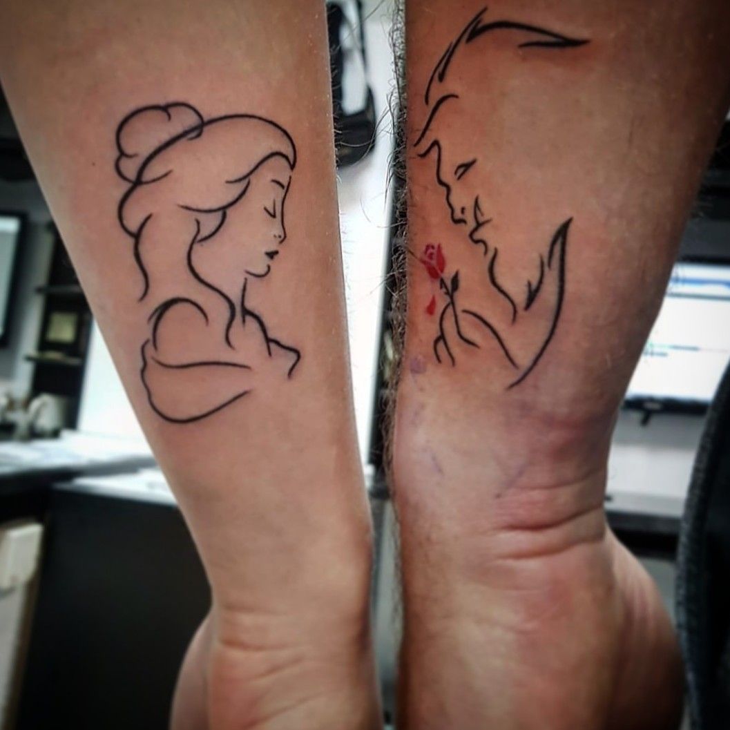 His Beauty  Her Beast  Beauty and the Beast  Couple Tattoos  Tattoo  Ideas and Inspiration  jerryluckyca  Beauty and the beast tattoo Couple  tattoos Tattoos
