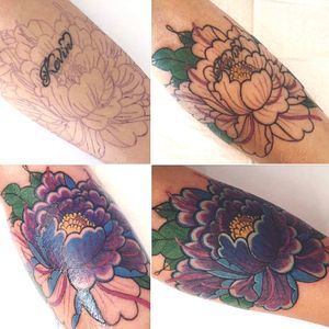 #floraltattoo #peonytattoo #colorful #coverup 