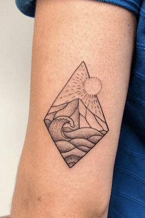 Dotwork / fine line mountains and ocean 