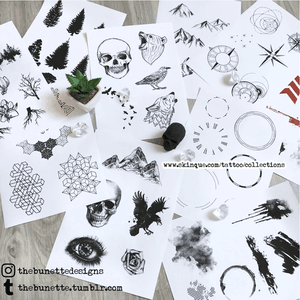 This is the trash polka collection including 57 design elements and 3 sample tattoo designs. Go, get it and make your own trash polka tattoo design. For more designs and commissions go to www.skinque.com✨ #wolf #animal #animals #mountain #tree #trees #forest #skull #skulltattoo #compass #geometric #geoemtrictattoo #tattooflash #birds #pattern #trashpolka #tree #flower #floral #flowers #flowertattoo #raven #tattoo #tattoodesign #illustration
