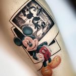 Tattoo by Lee Fate #LeeFate #MickeyMousetattoo #MickeyMouse #Disney #mouse #animal #cartoon #newschool #blackandgrey #polaroid #photos #color #painterly
