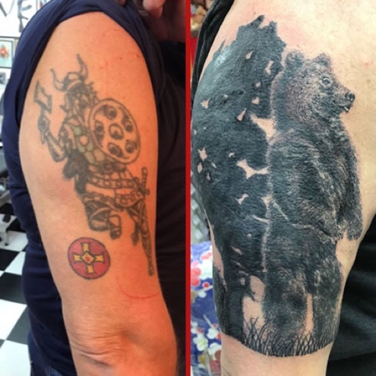 Tattoo uploaded by Reds Tattoo Parlour • Bear cover up coverup beartree blackwork 