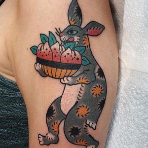 Tattoo by Boshka Grygoriew Alvy #BoshkaGrygoriewAlvy #naturetattoos #color #Japanese #rabbit #bunny #animal #cute #peaches #peach #fruittattoo