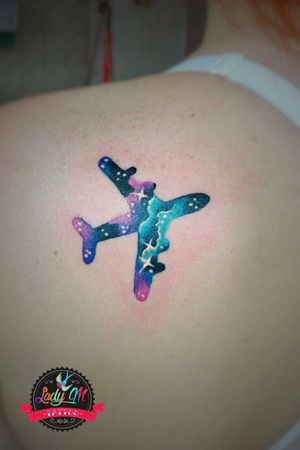 #tattoo #galaxytattoos #galactic #galaxy #small #simple #smalltattoo #simpletattoo #airplane #airplanetattoo #purple #pink #blue #white 