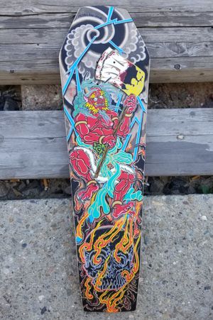 Oni demon coffin skate deck, hand painted one of a kind $400