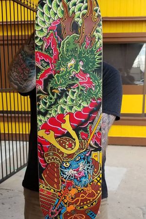 Dragon, tiger samurai deck hand painted one of a kind 2018 $500