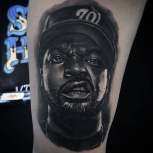 Ice Cube black and grey realism piece by Todd Maskey. Ig: @todd_maskey 