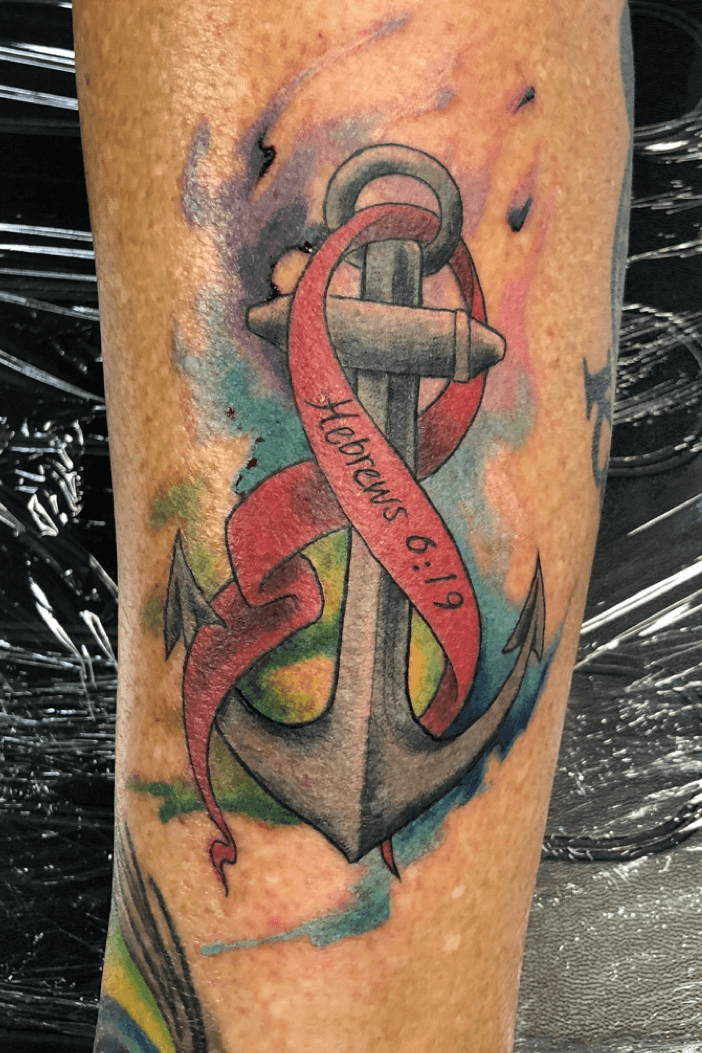 Ribbon And Anchor Tattoo