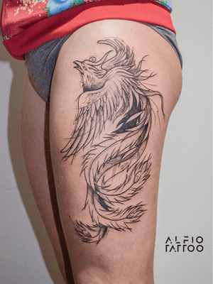 Design and tattoo by Alfio!!! . #legtattoo #fenix #phoenix #sketch #design #tattoodesign #animalsart #boceto #blackandgreytattoo