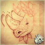 New Sketch Available! In progress! #draw #drawing #tattoo #tattoos #ink #sketch #sketchbook #logo #crown #rhino #horn #leaves #eye #neotraditional#neotrad #red #black 