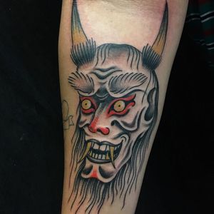 Tattoo by Boone Naka #BooneNaka #Hannyatattoo #color #Japanese #Hannya #yokai #demon #ghost #mask #surreal #darkart #evil #horns
