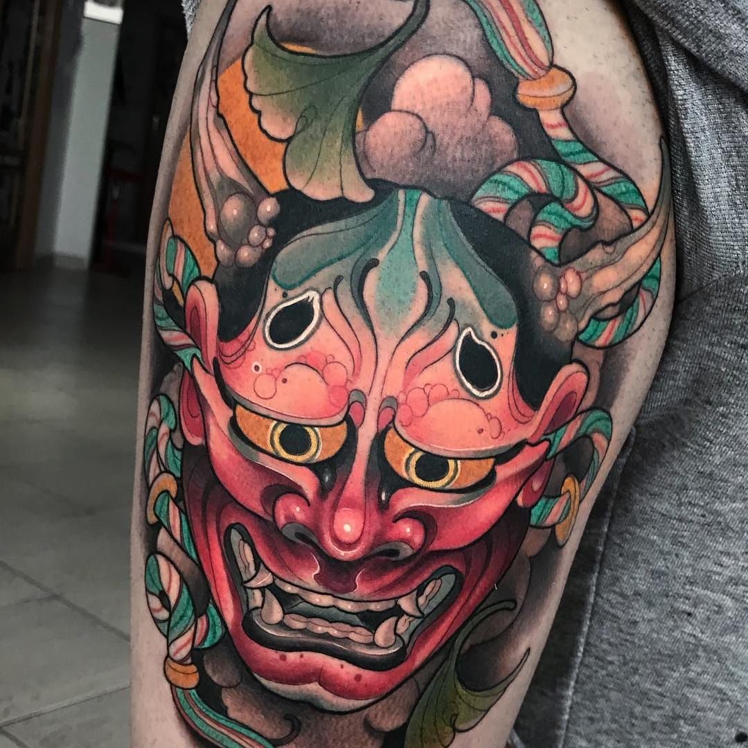 Neo japanese oriental hannya mask and smoke black and grey tattoo done by  Akos Tattoo Japanese tattoo Mask tattoo Japanese tattoo designs HD phone  wallpaper  Pxfuel