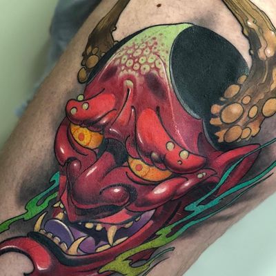Tattoo by Willy Martin #WillyMartin #Hannyatattoo #color #Japanese #Hannya #yokai #demon #ghost #mask #neotraditional #horns