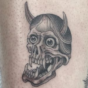 Tattoo by Hanna Sandstrom #HannaSandstrom #KaptenHanna #Hannyatattoo #blackandgrey #Japanese #Hannya #yokai #demon #ghost #mask #illustrative #oldschool #skull #death #horns