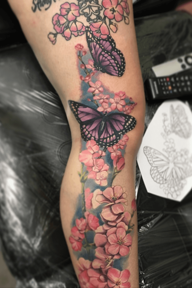 butterfly with cherry blossom tattoo  Cherry tattoos Cherry blossom tattoo  Butterfly tattoos for women