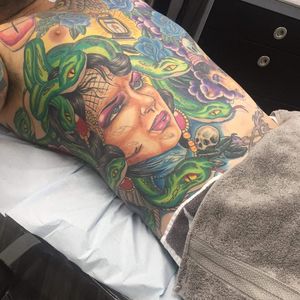 Sydney tattoo studio: Rand Family Tattoo, done by Chris Rand #colorful #snake #girl #skull #sydneytattoo