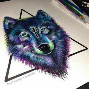 #wolf#wolftatoo#tatoo#color#colortatoo#violet#blue#green#yellow#pink