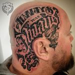 Tattoo by Sam Taylor #SamTaylor #letteringtattoos #lettering #text #quote #script #oldenglish #banner #dropshadow #filigree