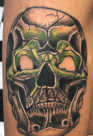 A skull I fixed done by another “tattoo artist”. You can see the before and after on my IG page @soloarttattoos. #ct, #cttattooshop, #cttattoos, #tattooapprentice, #inklines, #blackwork, #seymour, #derby, #ansonia, #shelton, #beaconfalls, #naugatuck, #inked, #tattooed, #203, #806, #sacredart, #inkart, #solo, #soloart, #skull, #skulltattoo.