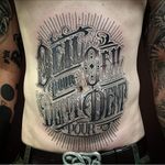 Tatto by Pierroked #pierroked #letteringtattoos #lettering #text #quote #script #blackandgrey #oldenglish #filigree #linework