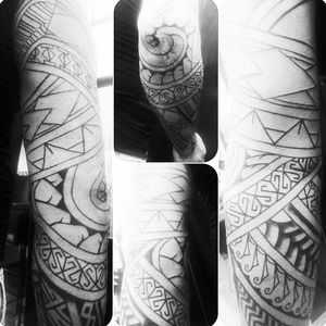 On Progress full sleeve Freehand Neo Polynesian Mixed with Indonesian Batik Motifs Tattoo by Hend Jerin.