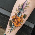 Rose and dagger tattoo #roseanddagger #rose #dagger 