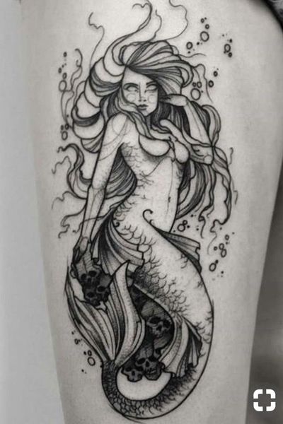 Mermaid tattoo #mermaid #mermaidtattoo #blackandwhite #underthesea #sea 