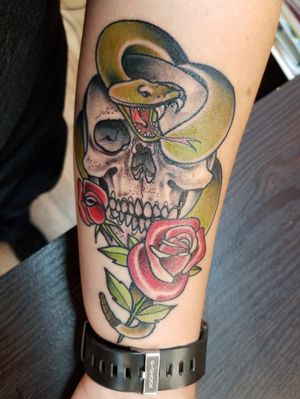 First tattoo Snake, skull and roses