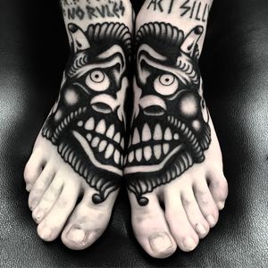 Tattoo by Ruco #Ruco #besttattoos #blackwork #foottattoo #monster #demon #face #ghost #darkart