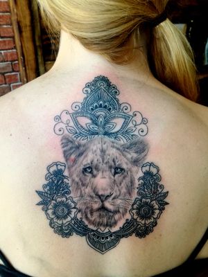 Customer brief was a realism lion with mandala using black and nocturnal greywash.