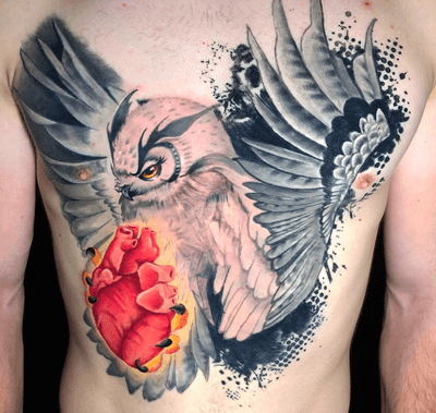 Owl with Heart tattoo