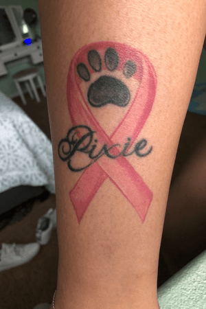 Cancer ribbon with dog’s name and pawprint
