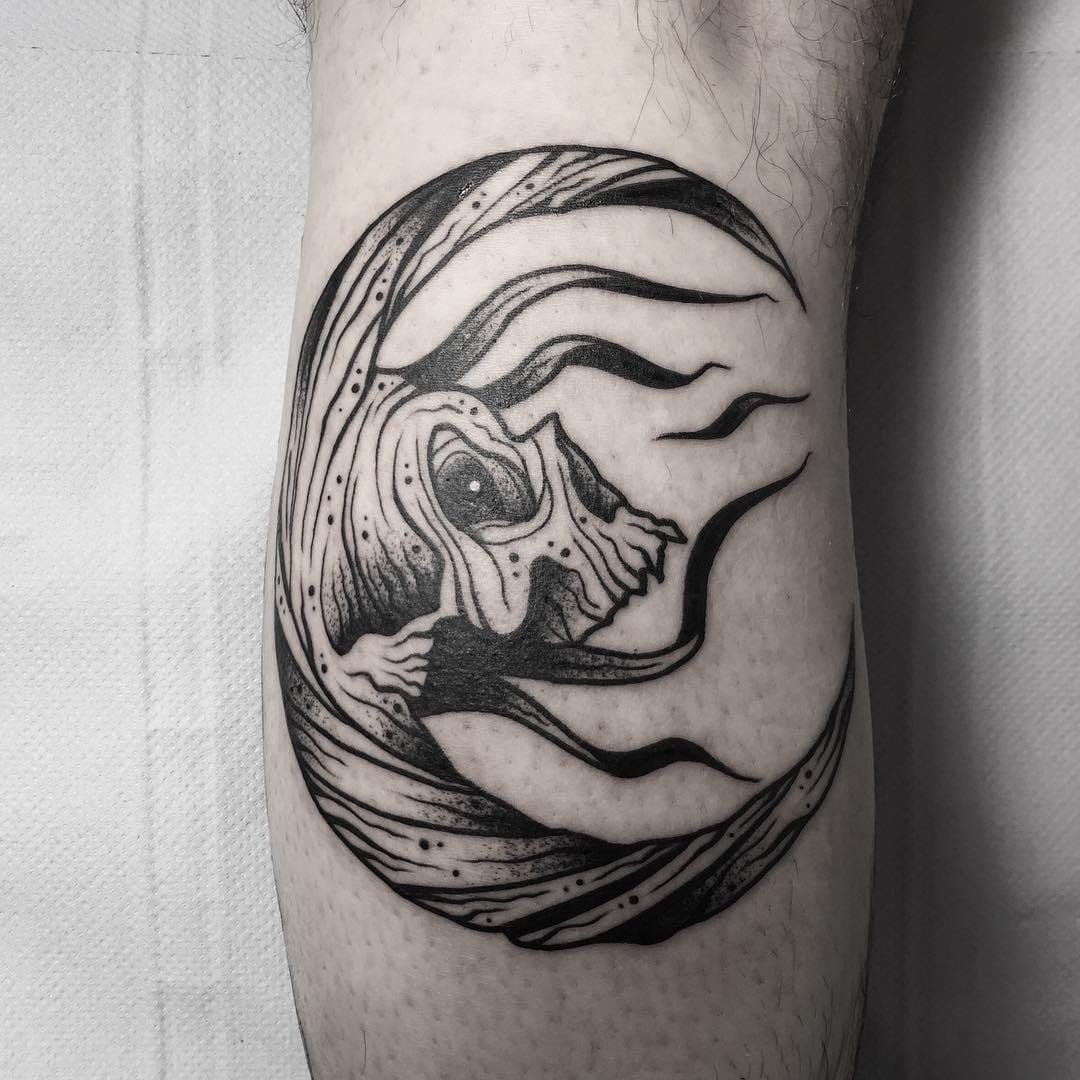 Wolf Skull Moon Cycle  Ancient Indigo  Tattoos by Amanda Appiarius