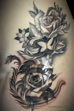 Black and grey realism, rose with butterfly