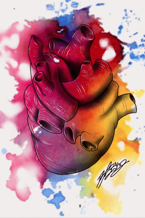 Different watercolor with the same heart. 
