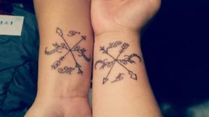 Matching tattoo with my sister. Our initials (F and M) #queens #sisters #bestfriends #arrows #matching #love #fidelfaandmaria #firsttattoo