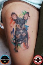 Sketchy type Memorial Dog Tattoo #dog #watercolortattoos @#lines #sketchstyle #sketchtattoo 
