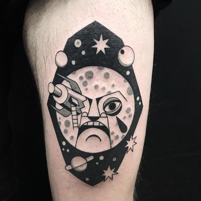 Tattoo by Luca Font #LucaFont #moontattoos #moon #sky #stars #space #dream #blackandgrey #graphicart #popart #abstract #planets #spaceship