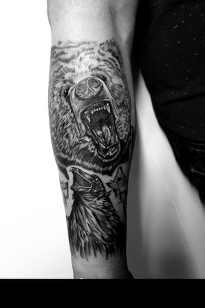Bear + crow tattoo