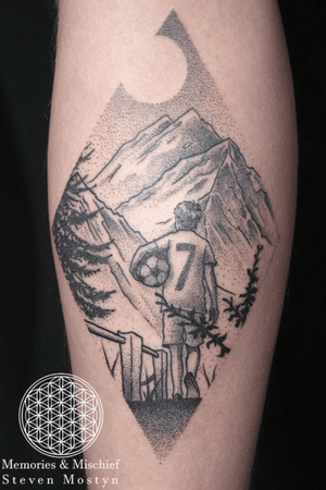 Dotwork Footballer Landscape - Unique Design and Tattoo by Mister Mostyn