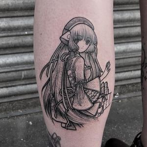 Tattoo by Raine Knight #RaineKnight #animetattoos #anime #manga #newschool #color #Chobits #girl #lady #illustrative #blackwork #linework #android #robot #scifi #fantasy