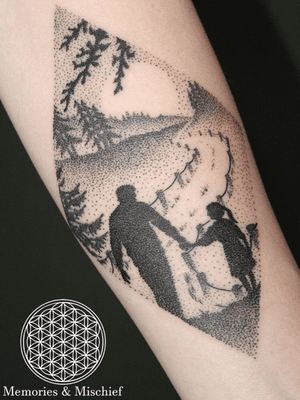 Dotwork Father and Daughter Landscape - Designed and Tattooed by Mister Mostyn