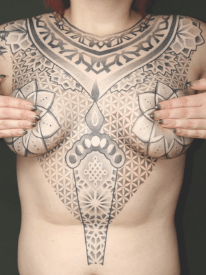 Dotwork Geometry and Mandalas Chest Piece - Unique Design and Tattoo by Mister Mostyn
