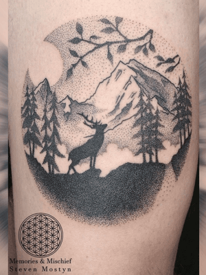 Dotwork Stag Landscape - Unique Design and Tattoo by Mister Mostyn