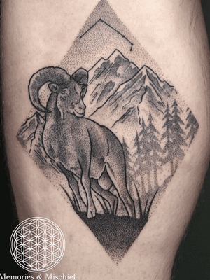 Dotwork Aries/Ram Landscape - Unique Design and Tattoo by Mister Mostyn 