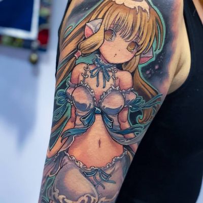 Tattoo by Hori Benny #HoriBenny #animetattoos #anime #manga #newschool #color #chobits #girl #cute #pretty #scifi #dream #fantasy