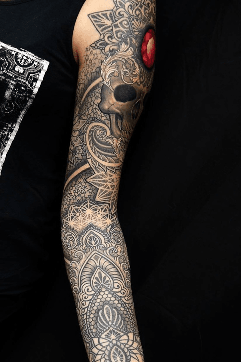 Tattoo Uploaded By Obi Closeup Of The Inner Forearm Of The Life Death Sleeve Thank You For Looking Follow Me On Facebook Instagram At Obi1 0 Www Facebook Com Obi1art Www Obi1art Com Obitattoo Geometrictattoo Dotworktattoo