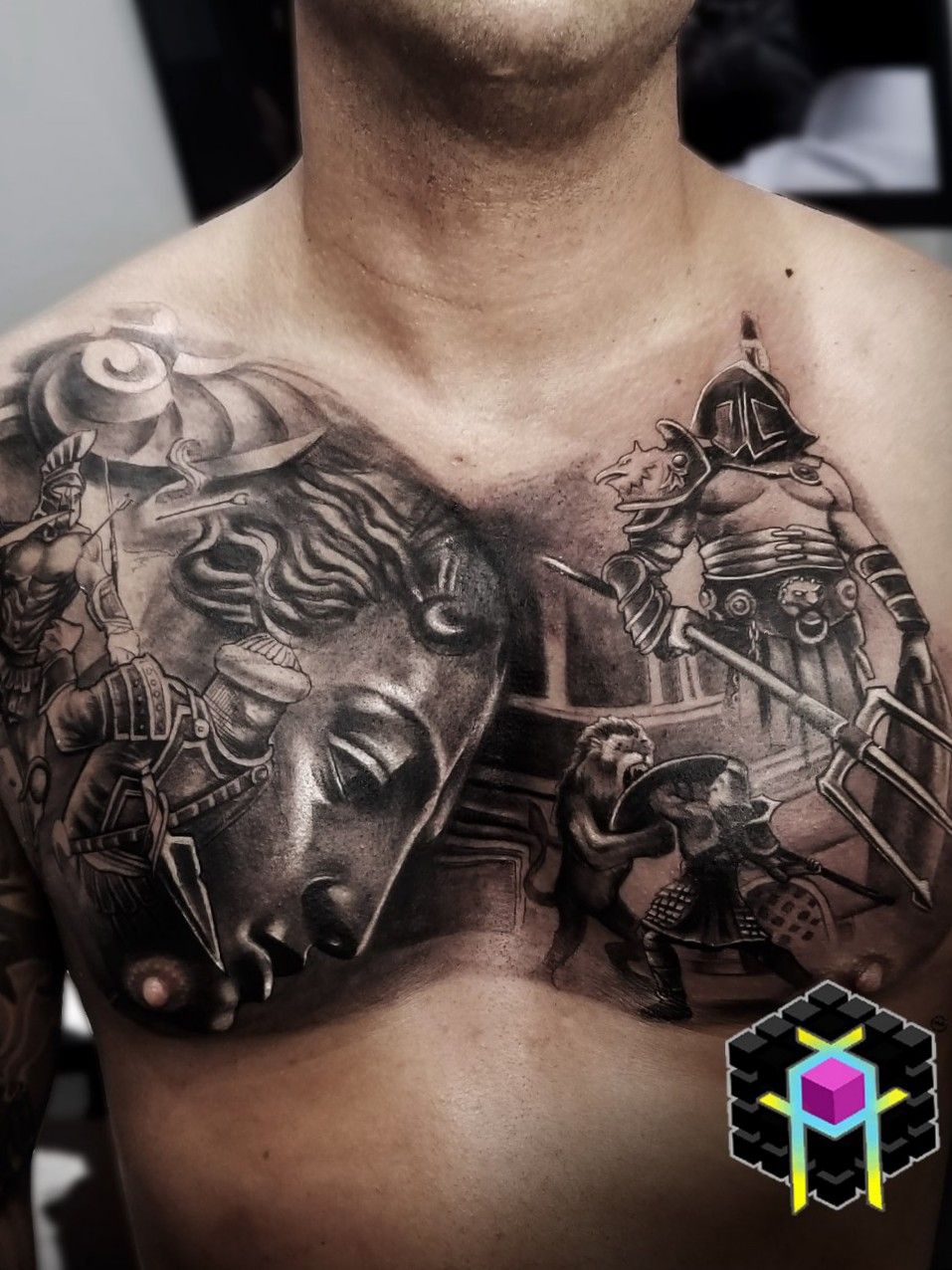 roman chest armor tattoo