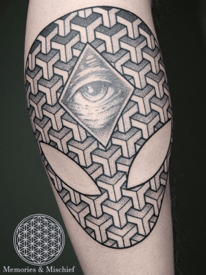 Geometry Dotwork Alien and All-Seeing Eye - Unique Design and Tattoo by Mister Mostyn